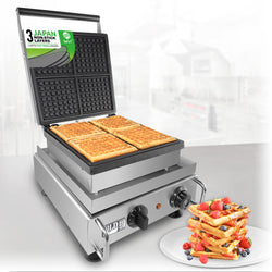 AP-505 Belgian Waffle Maker Thick | Belgian Waffle Iron | Press Type | 4 Square Waffles | Professional Use | Stainless Steel | Nonstick
