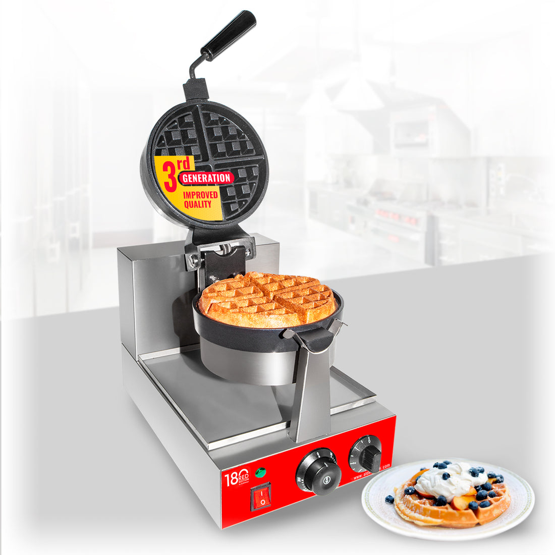 Fabricante de waffle belga AR-HWB1A | Ferro de waffle comercial com mecanismo rotativo de 360 ​​° | Aço inoxidável