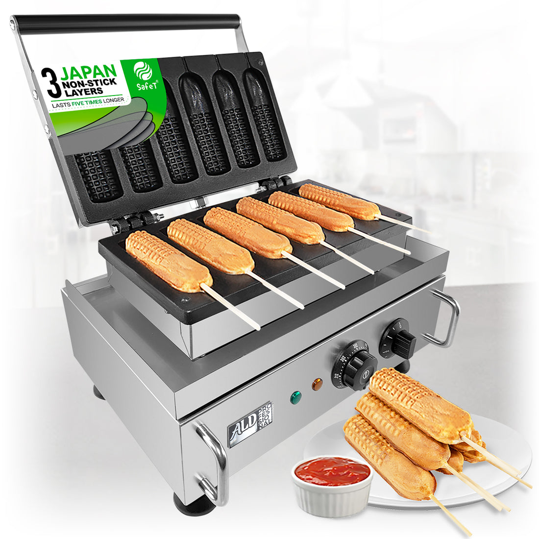 AP-529 Hotdog Waffle Maker Commercial | 6 فطائر عصا كلب الذرة