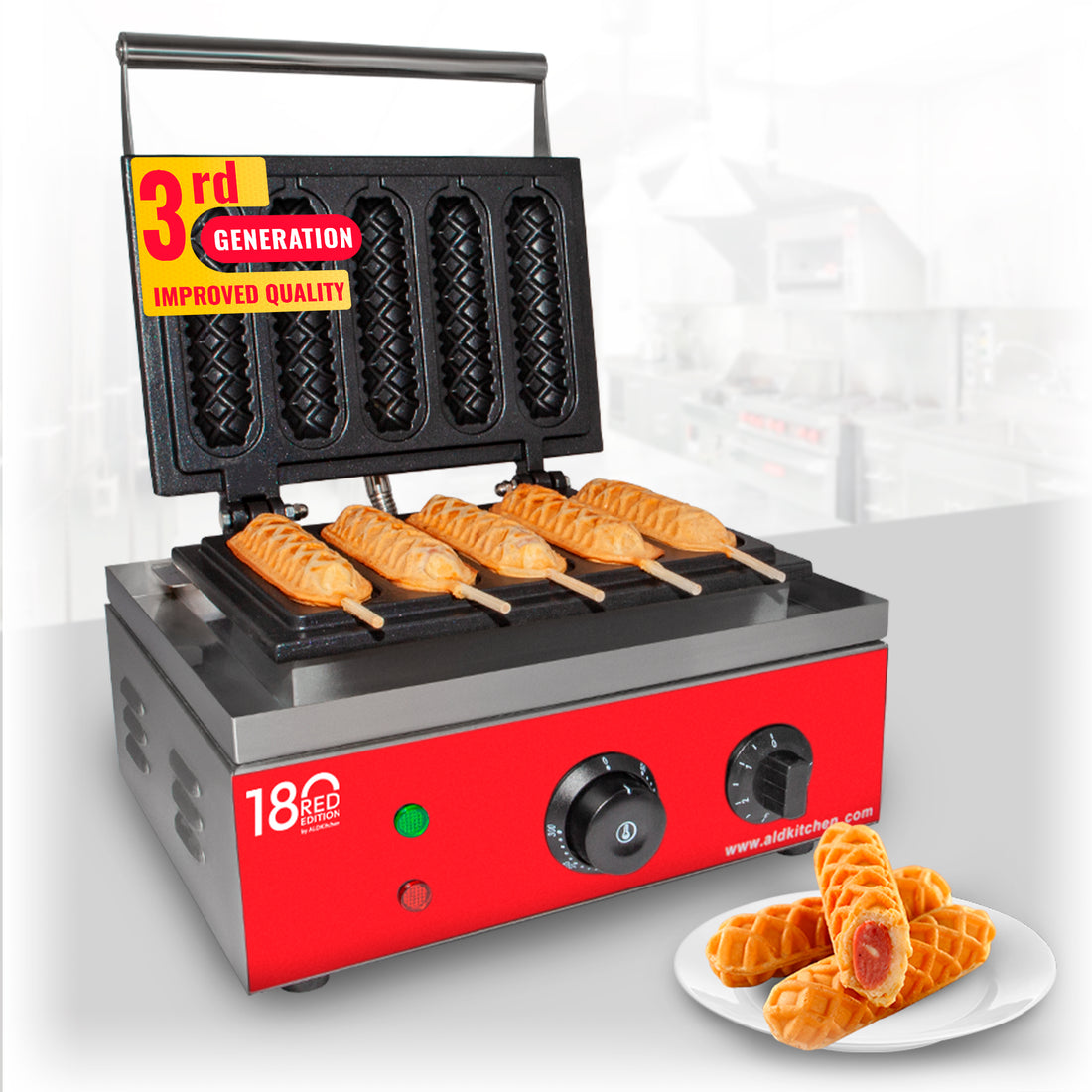 AR-EG5X Hotdog Waffle Maker | Waffle Iron de maïs | Acier inoxydable | 5 gaufres sur un bâton | 110V