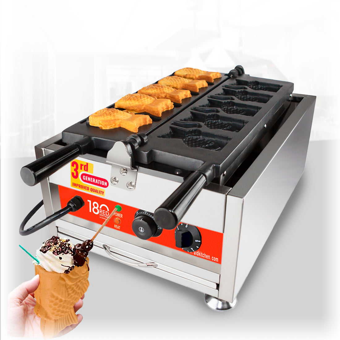 AR-1105 Taiyaki Fish Waffle Maker | Kommerzielle Taiyaki -Maschine | 5 offene Mundfische geformte Waffeln | Edelstahl