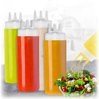 AC_PD16_4 Squeeze 4 PCS Conjunto de garrafas | Garrafas de condimentos de design de 3 orifícios | Durável, seguro para alimentos e versátil