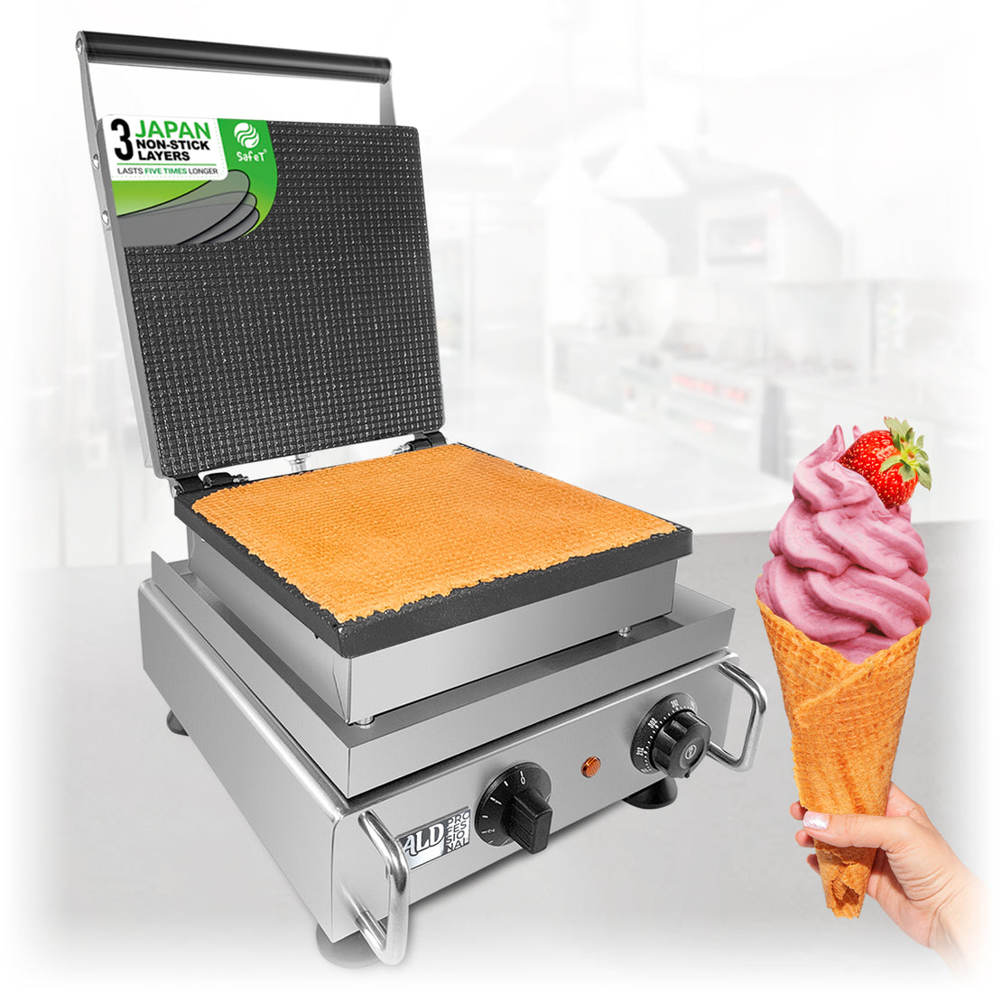 AP-517 Waffelkegelmacher | Quadratische Waffelkegelmaschine | Eiskegel Waffeleisen | Nicht -STiCK