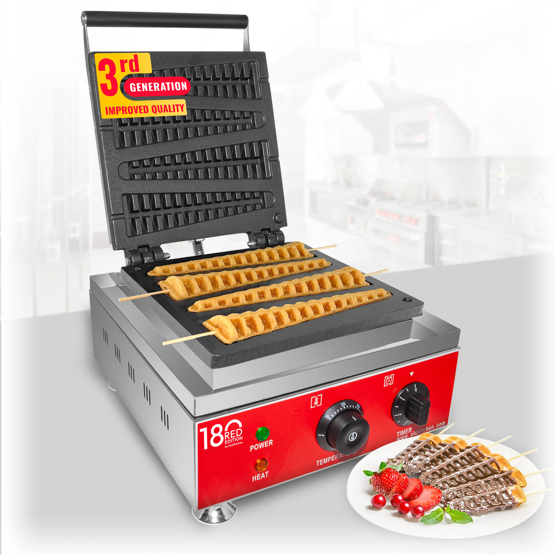 AR-118B Waffle Stick Maker | 4 waffles de árbol en un palo | Acero inoxidable | Antiadherente